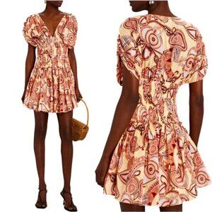 A.L.C. Luna Smocked Printed Orange/Red Mini Dress in Peach Multi Sz: 6
